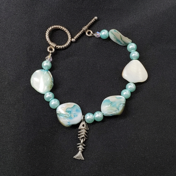 BARSE Mother Pearl Turquoise 925 Sterling Silver 3 Layer 18" Necklace & Bracelet - Picture 2 of 14